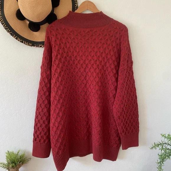 Knox Rose Red Cozy Chunky Knit Oversized Mock Turtleneck Sweater NWT - Picture 6 of 11